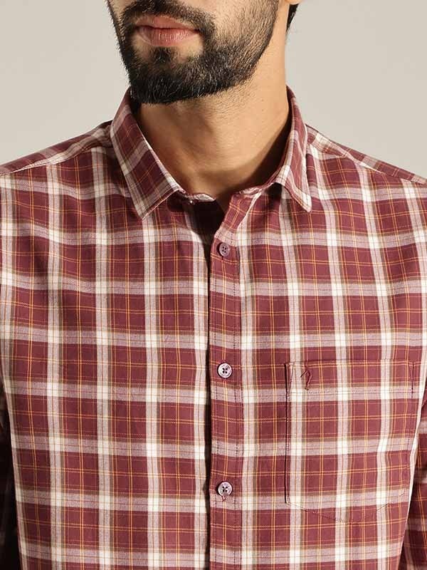 Indian Terrain Men's Slim Fit Full Sleeve Checkered Red Shirt